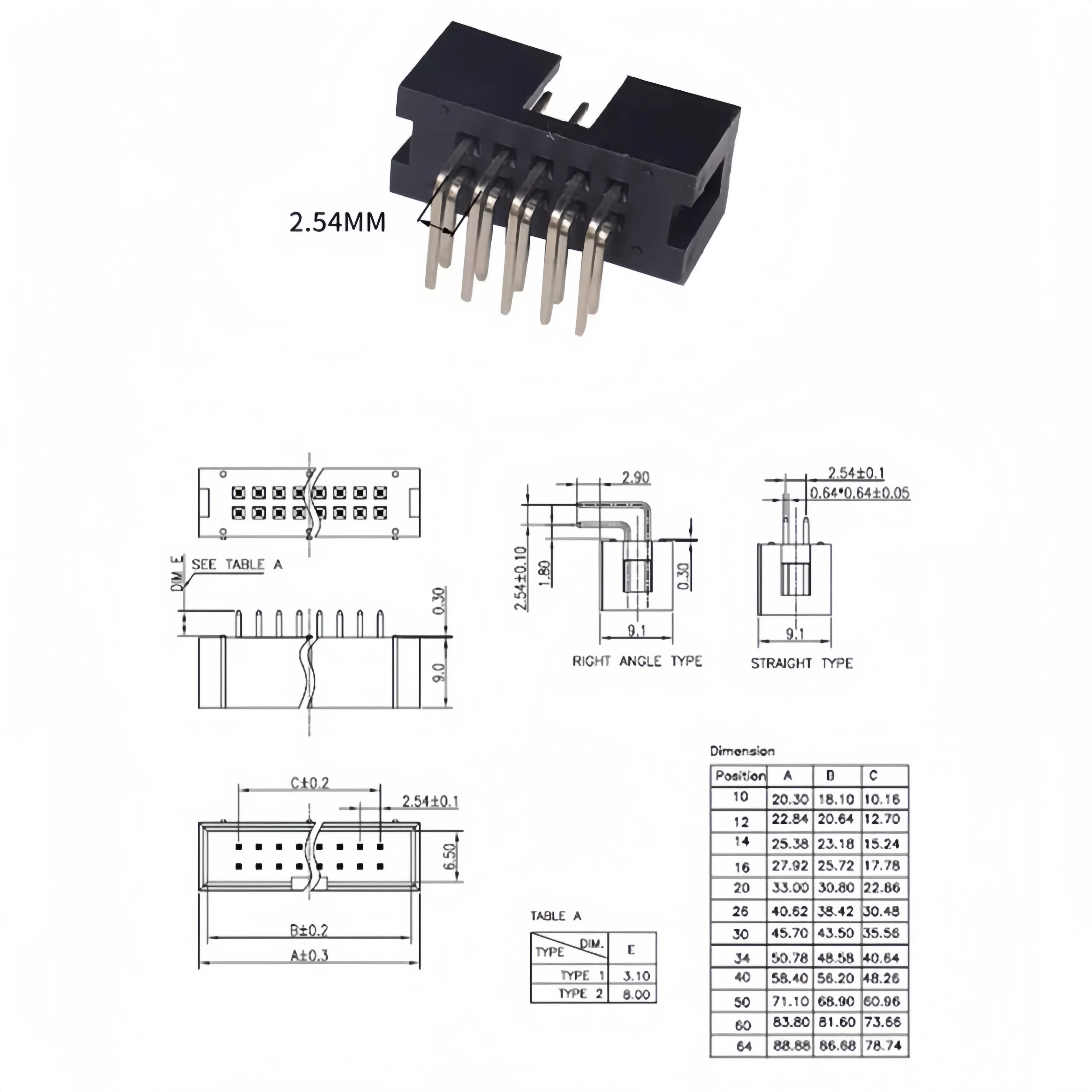 10 قطعة DC3 مقعد القرن البسيط 2.54 مقبس JTAG بإبرة الانحناء مع خيارات العد الدبوس 6/8/10/14/16/20/26/30-40/50P