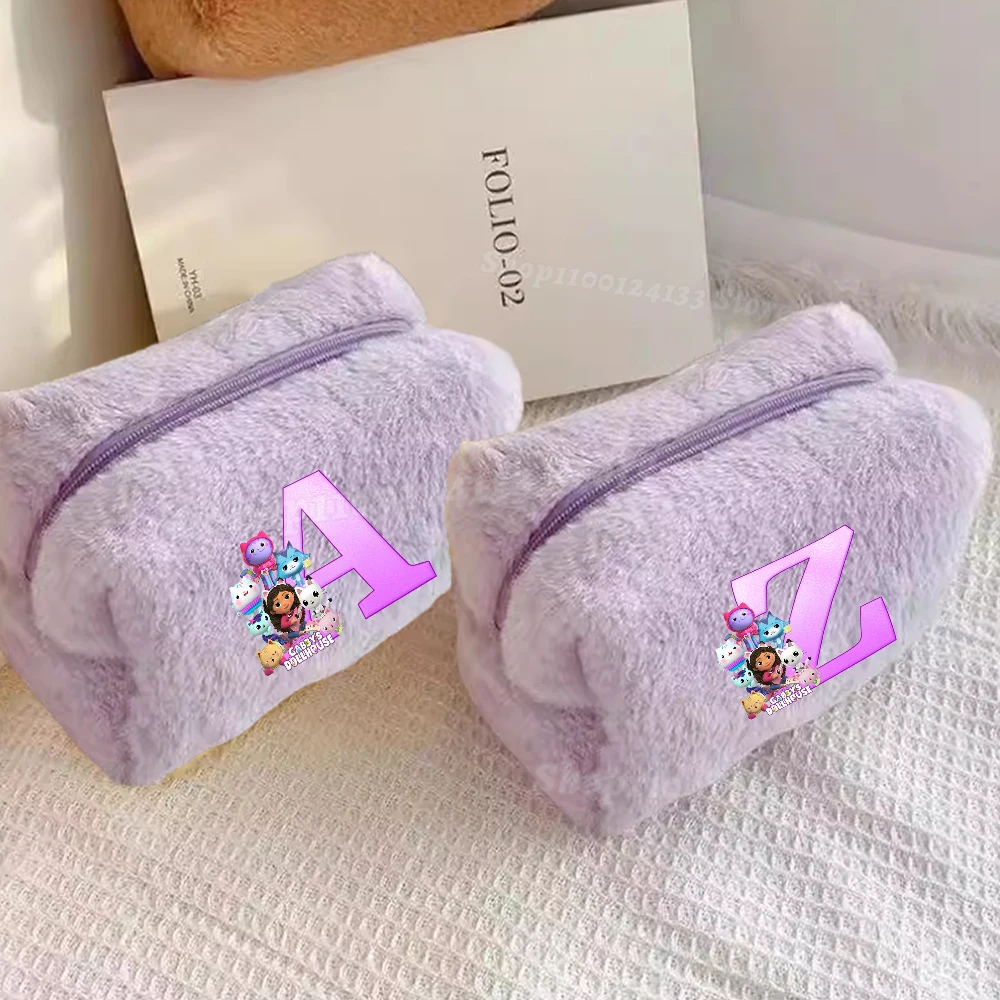 

Dollhouses Gabbyed Girl's Makeup Bag Cute Letters A-Z Anime Print Woman Soft Office Kawaii Cosmetic Bag Kids Coin in Makeup Case