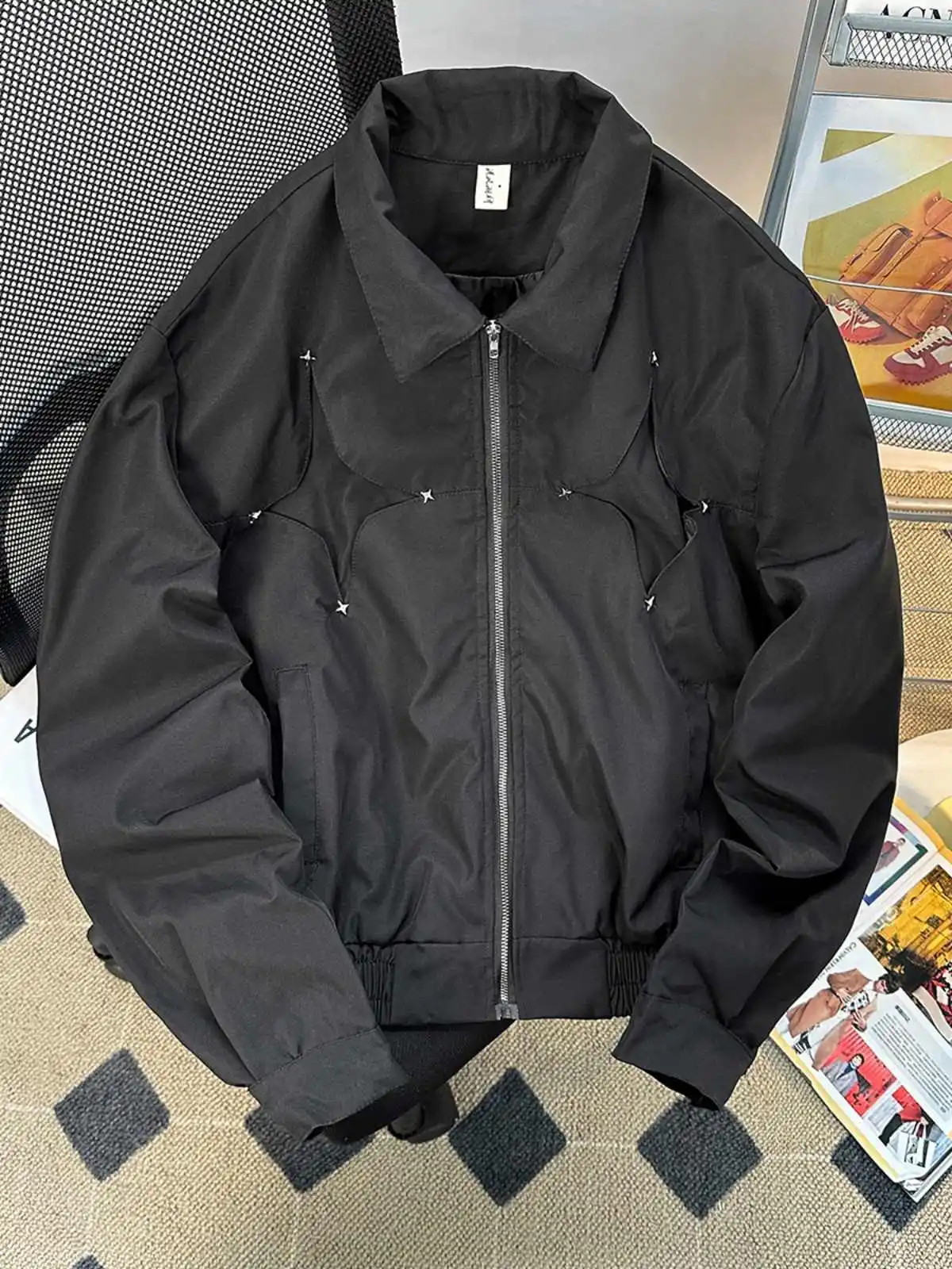 

Women's Black Gothic Loose Bomber Jacket Harajuku Streetwear Vintage Korean Oversize Autumn Coats 2000s Emo Outerwear Tops 2025