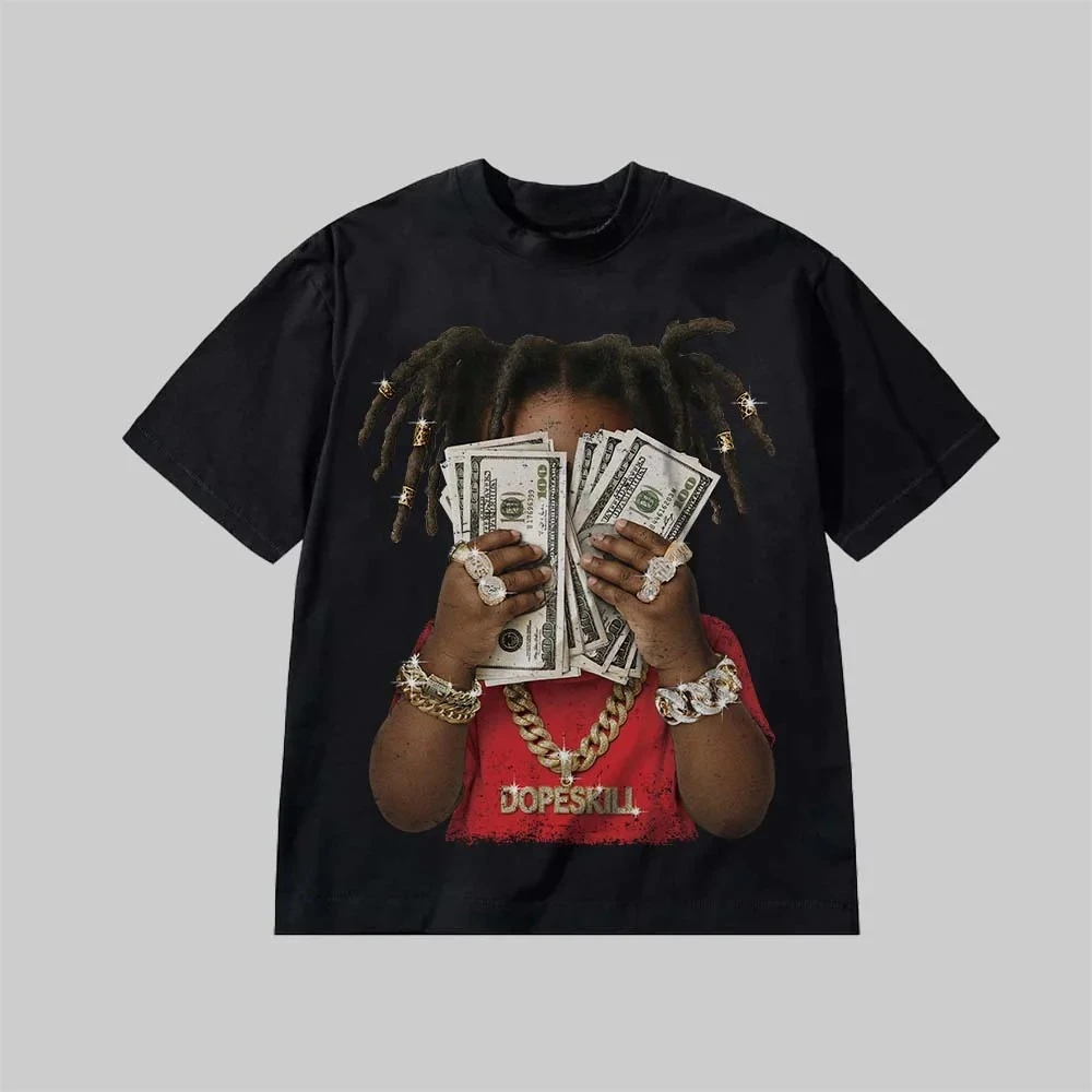 

Rich Youth Premium Graphic Printing Summer Luxury Brand Cotton Men's and Women's T-Shirts Short Sleeves Street Fashion Trend