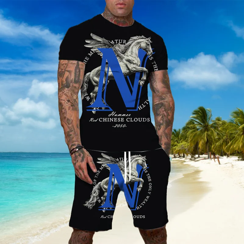 

2025 Summer New Big-name Hot-selling Trend Men's Short-sleeved Shorts Suit Personalized Street Style Sports Fashion Casual Suit