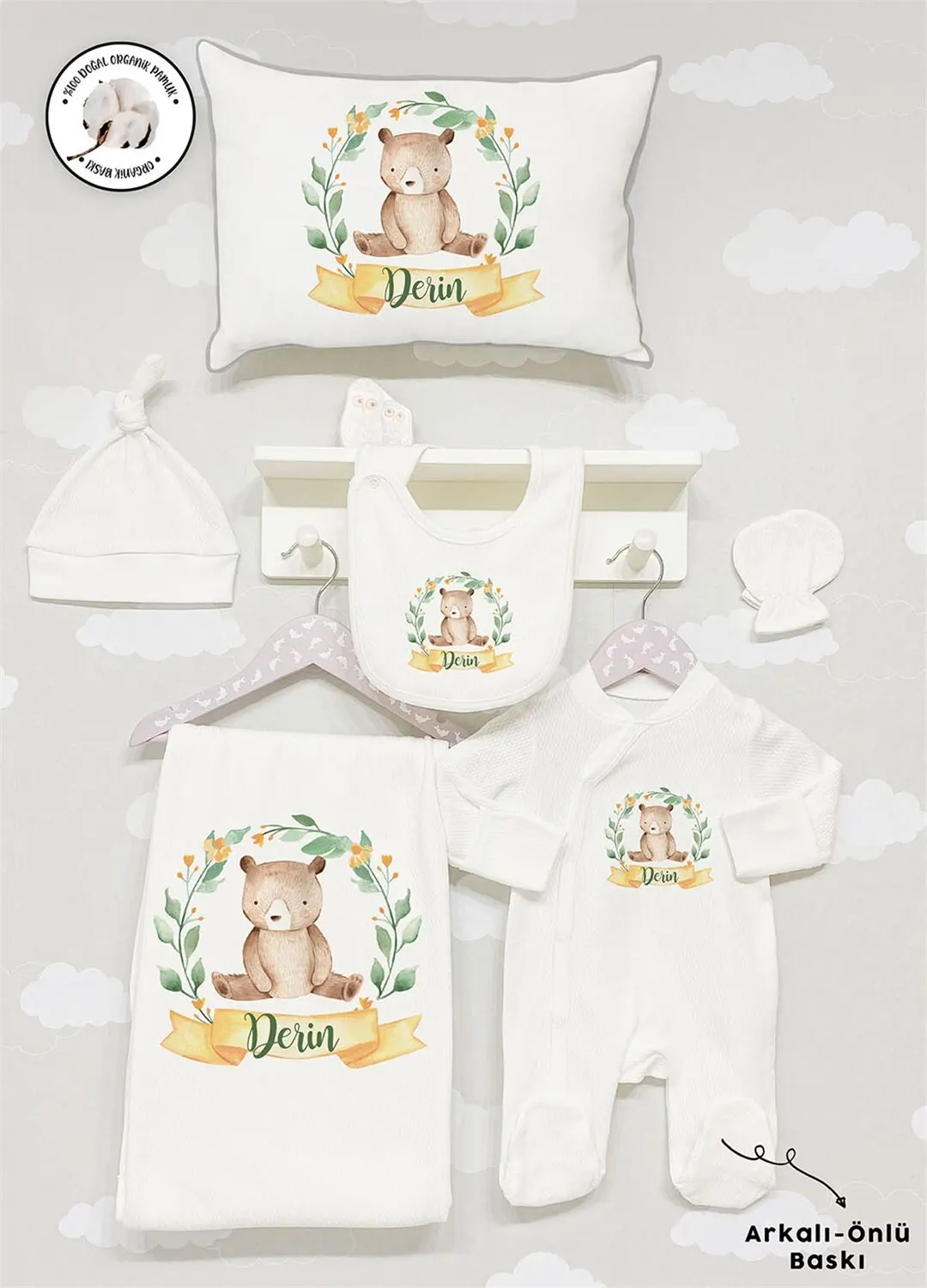 Personalized Organic Cotton Fabric Girls Boy Baby 6-Pcs Rompers Set Custom Clothes Winter Spring