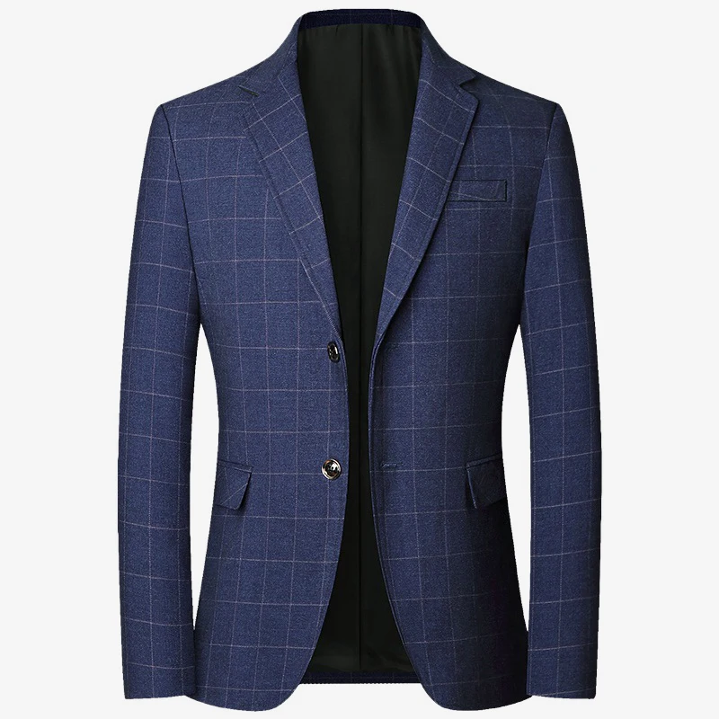 

Men's Blue Plaid Blazer Slim Fit Single Breasted Suit Jacket Stylish Party Evening Formal Coat Fashion Casual Office Outerwear