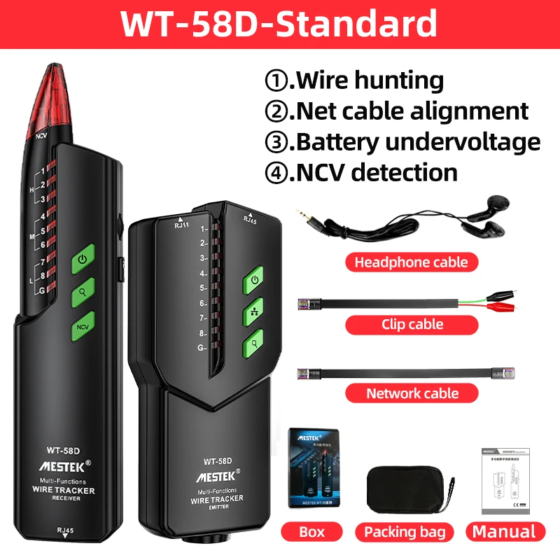 

MESTE WT58DL High Quality RJ11 RJ45 Cat5 Cat6 Telephone Wire Tracker Tracer Toner Ethernet LAN Network Cable tester Line Finder