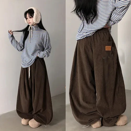 Casual Loose Wide Leg Corduroy Pants 6 Colors Simple Style Long Trousers for Women Cotton Material Autumn Season