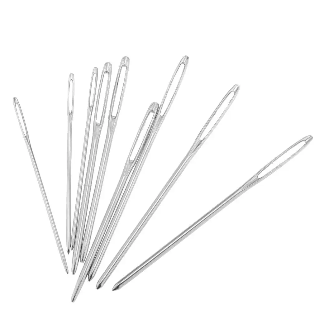 9 Pieces Large-eye Blunt Needles Steel Yarn Knitting Needles Sewing Needles Silver