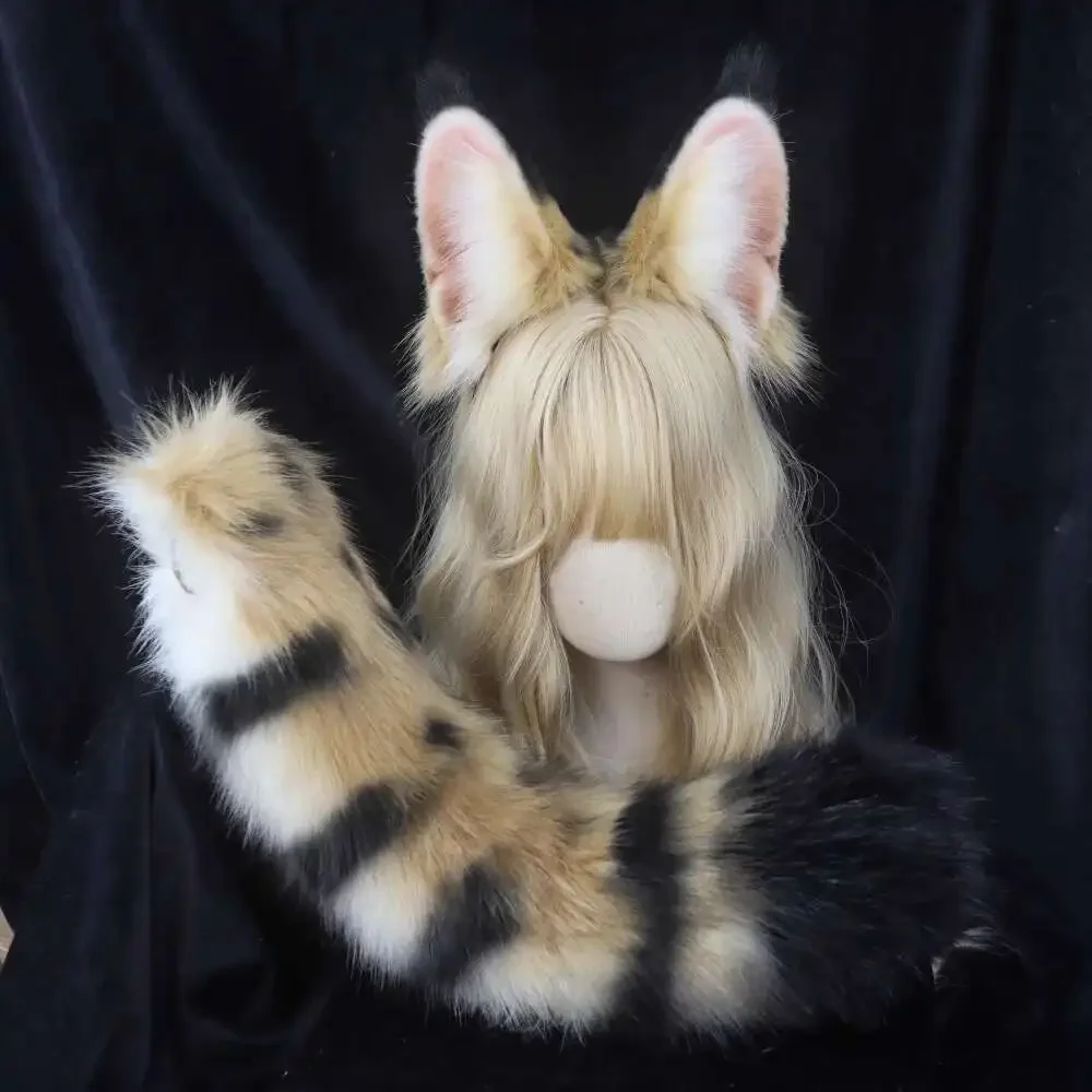 Custom Handemade Anime Beast Animal Leptailurus Serval Ears Hairhoop Tail For Christmas Game Party Cosplay Costume Accessories