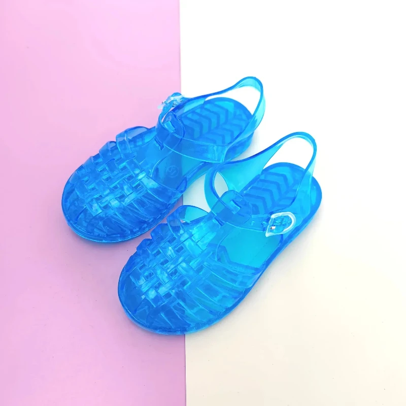 Girls Outdoor Breathable Solid Color Fashion Trend Children Transparent Sandals Kids Buckle Non Slip Waterproof Hollow Out