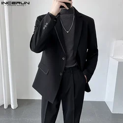 Blazer monocromático Incerun masculino, lapela, manga comprida, ternos casuais de botão, streetwear, casacos finos, moda primavera, S-5XL, 2021