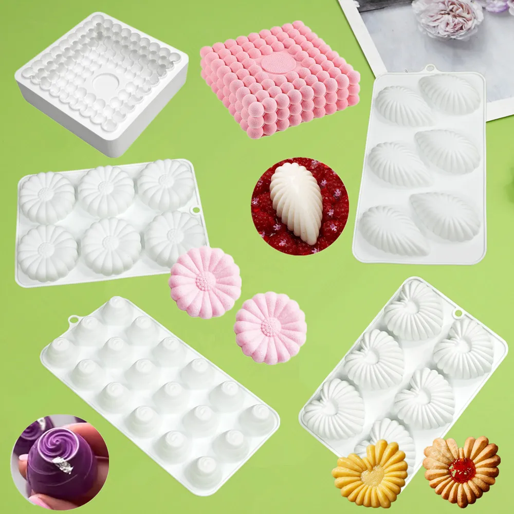 1PC Square or Round Dessert Surface Unique Texture Design Silicone Cake Molds Pastry Bakeware French Mousse Molds