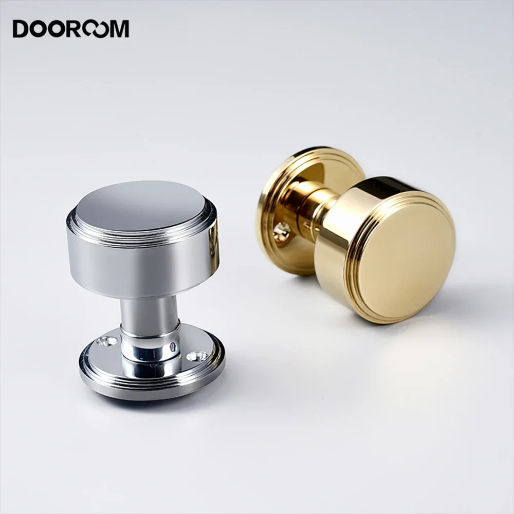 DOOROOM Messing Ronde Binnendeurslot Set Stille Magnetische Zuigkracht Glanzend Goud Helder Chroom Interieur Slaapkamer Badkamer Dubbel Hout