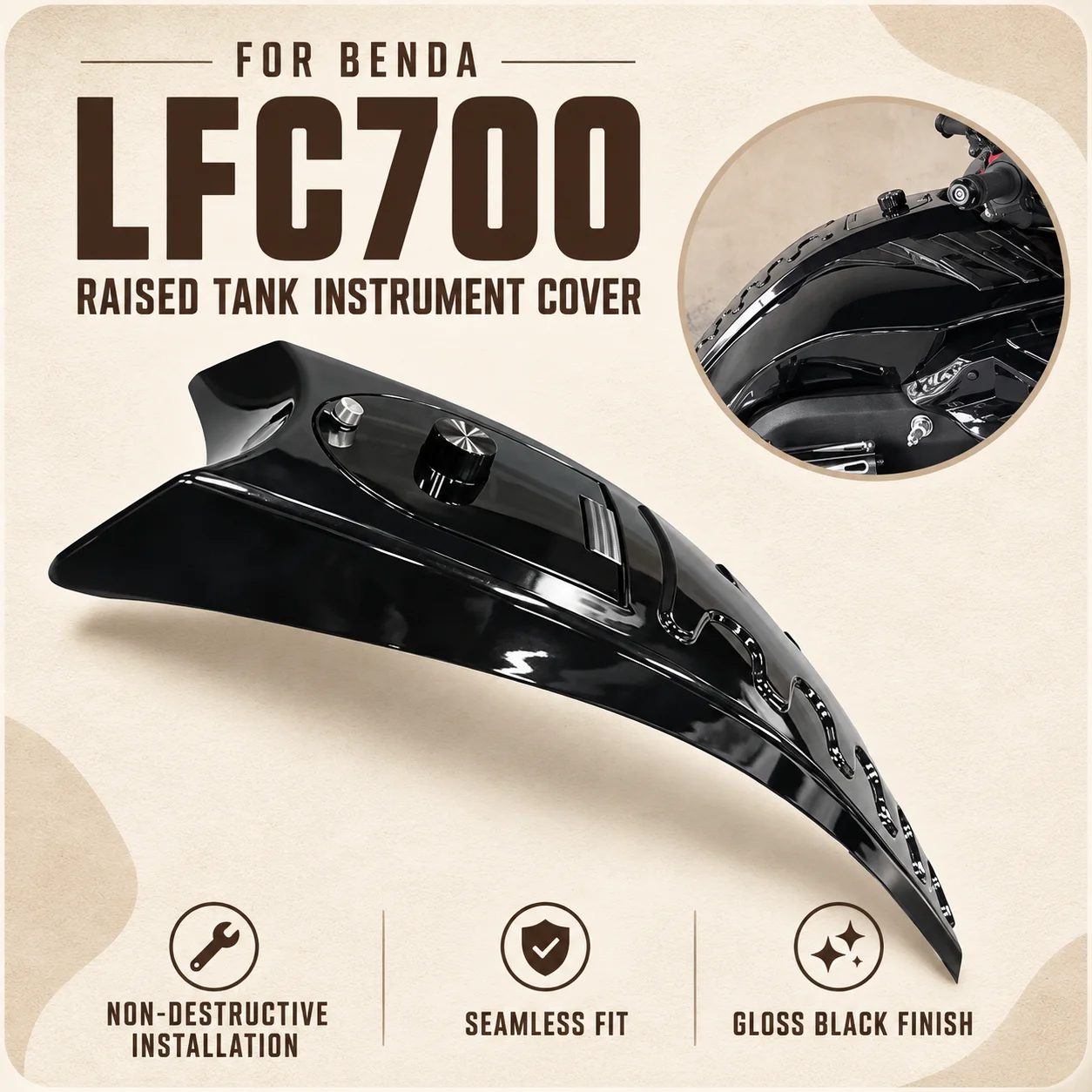 Motorcycle Fuel Tank Gauge Cover For BENDA LFC700 Modified Raised Tank Guard Non-destructive Mount Replacement Decor Parts