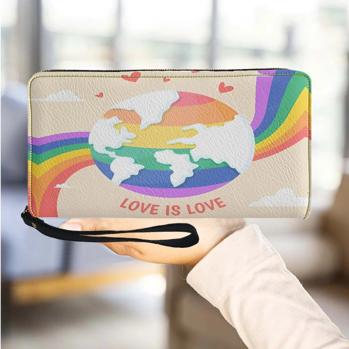 

Love Is Love Lgbt Pride Luxury Designer Long Wristlet Wallet Fashion Girls Small Clutch Zipper Multi Card Organizer Card Holder