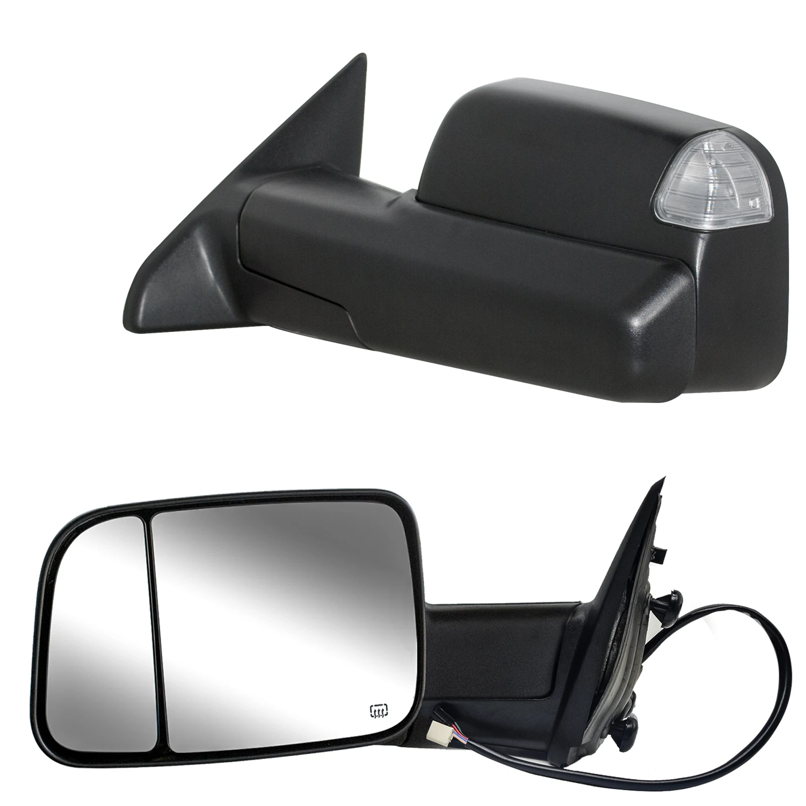 

A Pair Towing Mirrors fit for 09-18 Dodge Ram 1500 2500 3500 Power Heated Puddle Lamp Temperature Sensor Turn Signal Light Black