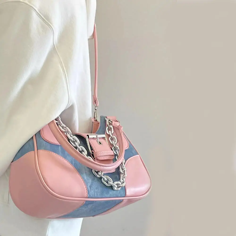 2023 Women Leather Canvas Splicing Shoulder Bags Luxury Designer Handbags Sweet Cool Underarm Bag Chain Crossbody Totes Bags