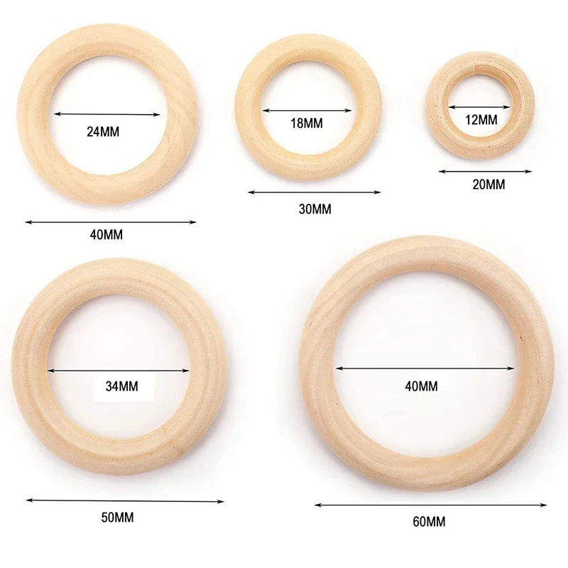 15-100MM Natural Wood Rings Unfinished Solid Wooden Rings for Macrame Craft Ring Pendant Connectors Jewelry Making Home Decor