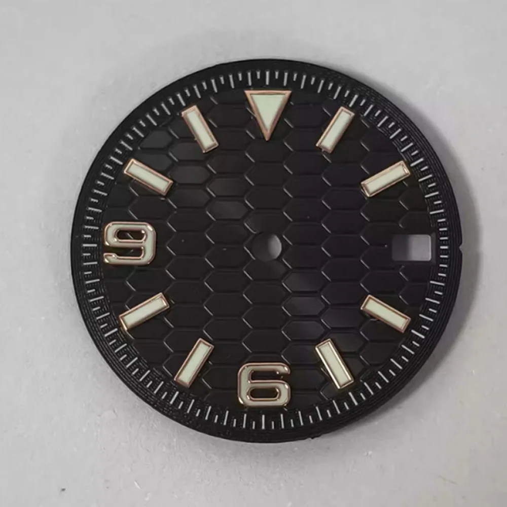 For NH35/36/7S Movement 28.5MM Watch Face Green Luminous Watch Sunburst Dial Geometric Pattern Gold Stud Dial Accessories