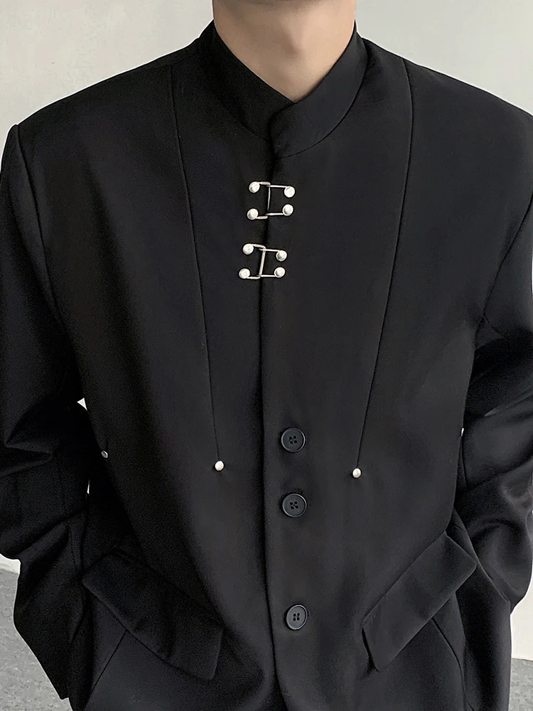 

New Chinese Sle Pad oulder Men's Suit Jaet Casual Loose Fit Stand Collar Button down High Quali Faionable Trendy