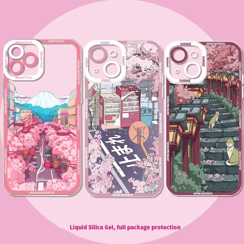 Case For Samsung Galaxy A57 A16 A06 A07 A35 A33 A32 A55 A15 A25 A05 A05S A54 A24 A34 A52 A52S A56 A36 Anime Scenery Sakura Cover