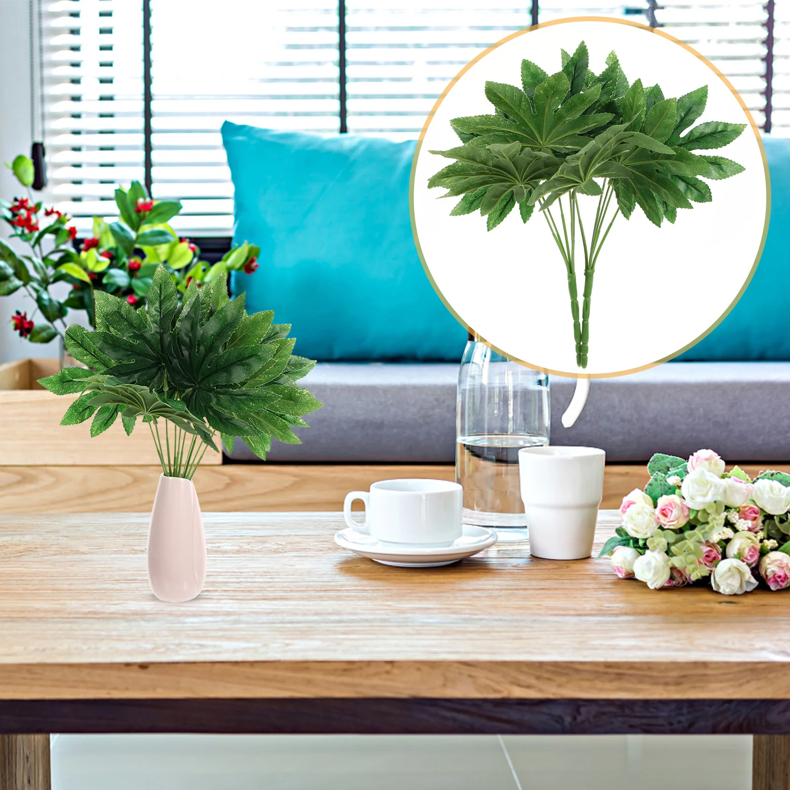 

6pcs Simulation Plant Leaves Artificial Green Plant Decor Lifelike Desktop Ornament For Home Office Indoor Garden