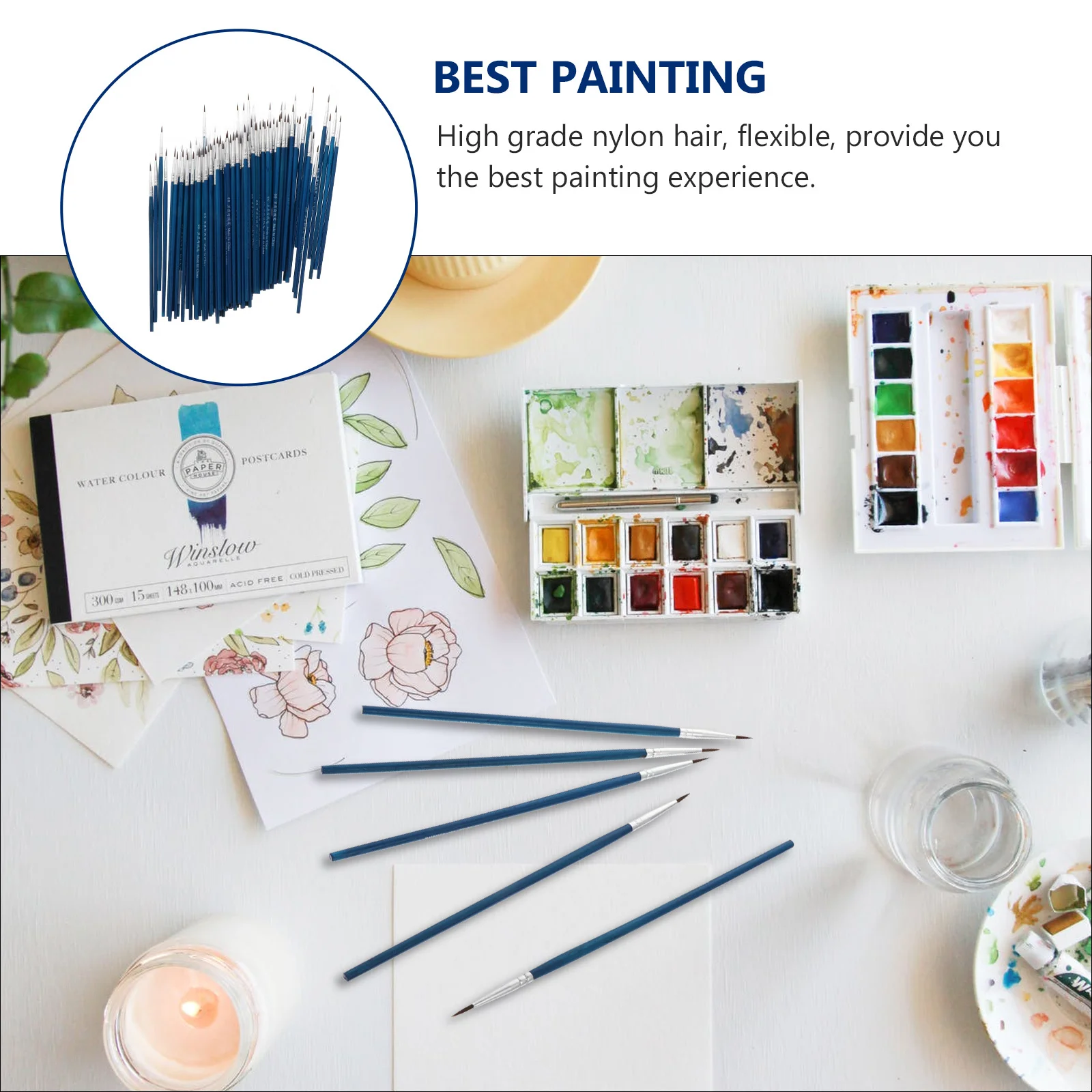 100 قطعة من فرش الطلاء التفصيلي، شعر نايلون، مقبض خشبي مرن مناسب لطلاء الأظافر بالألوان المائية والأكريليك الزيتي #2