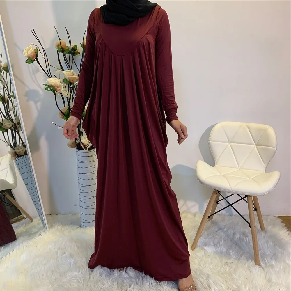 simple solid Muslim TK new women's color pleated dress 6248