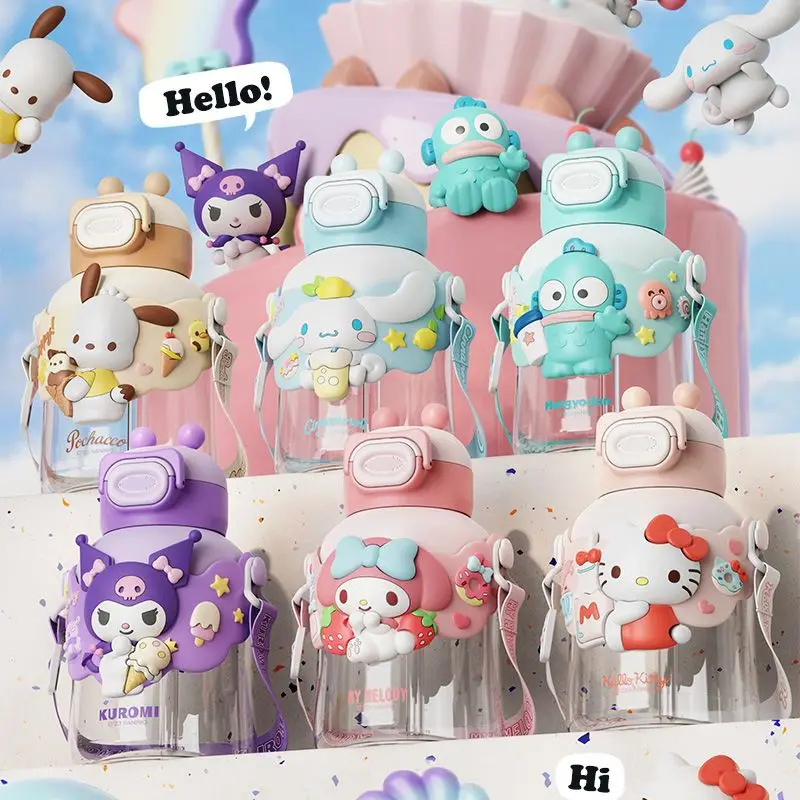 

Sanrio My Melody Sport Straw Water Cup Hello Kitty Kuromi Drink Bottle Hangyodon Pochacco Plastic Space Cup for Boy Girls Gift