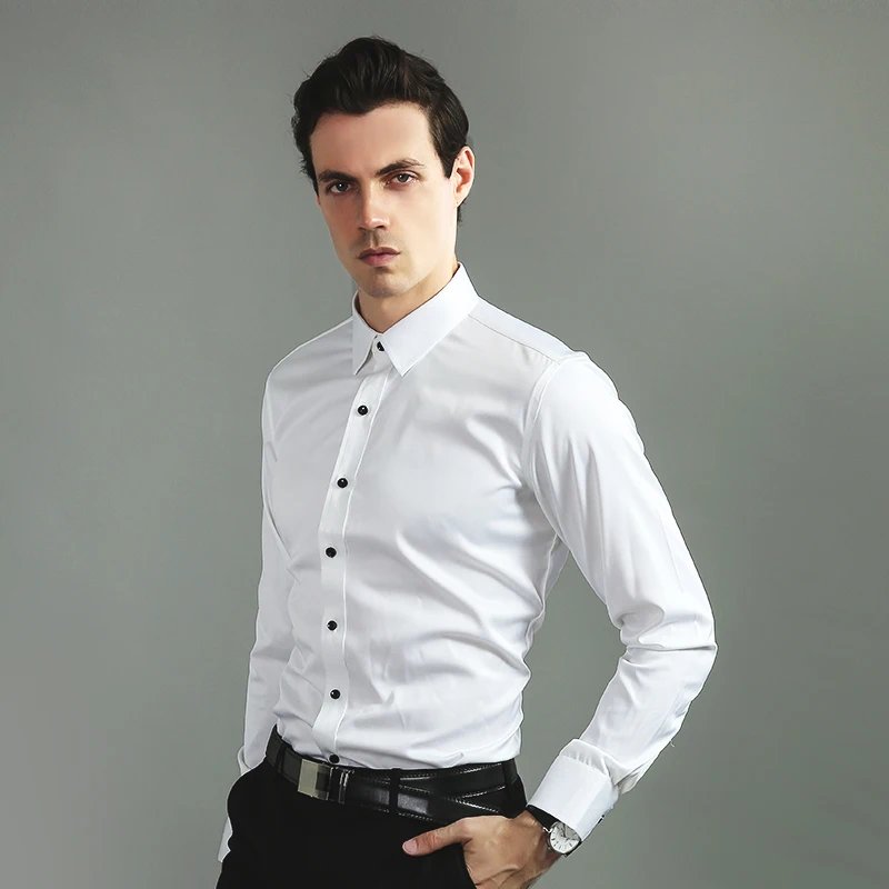 New Anti-Wrinkle Men Shirt Long Sleeves Dress Shirts For Men Slim Fit Camisa Social Business Blouse White Office Shirt S-4XL