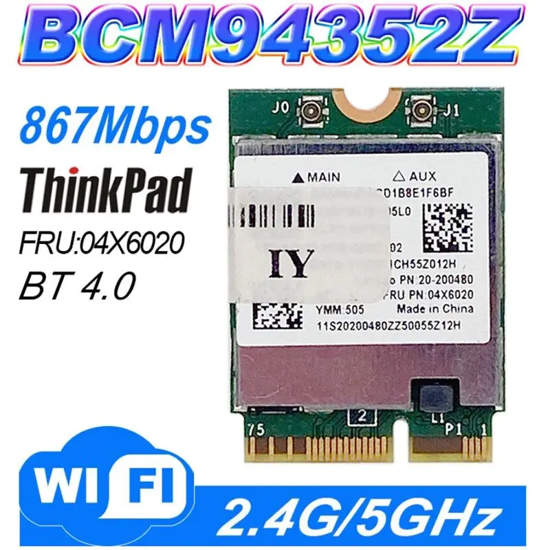 Usadas bcm94352 fru: 04x6020 ngff 867mbps bluetooth., cartão wlan 4.0/rótulo yoga2 win7/win8/win8.1/win10.