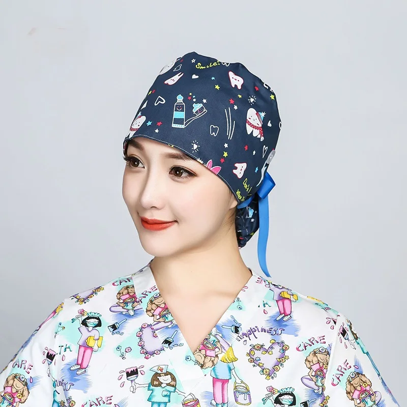 

Elastic Adjustable Surgical Beanies Cap Comfortable Cartoon Cotton Caps Chef Sanitary Beauty Spa Chemo Nurse Cap Accessories