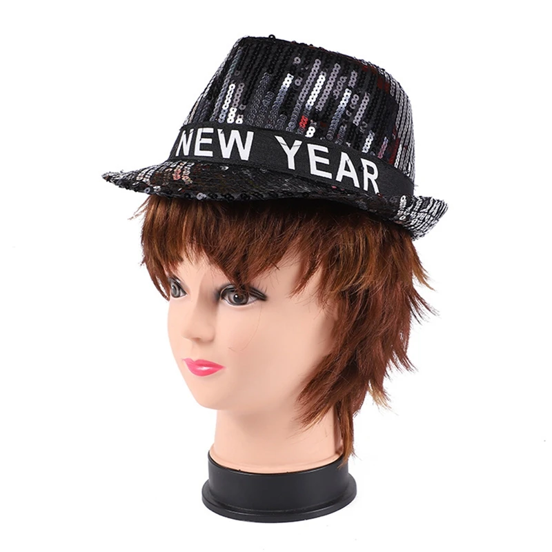 Funny Bucket Hat for 2025 New Year Party Unisex Shiny Top Hat Stage Modern Dance Hip Hop Accessories Hat