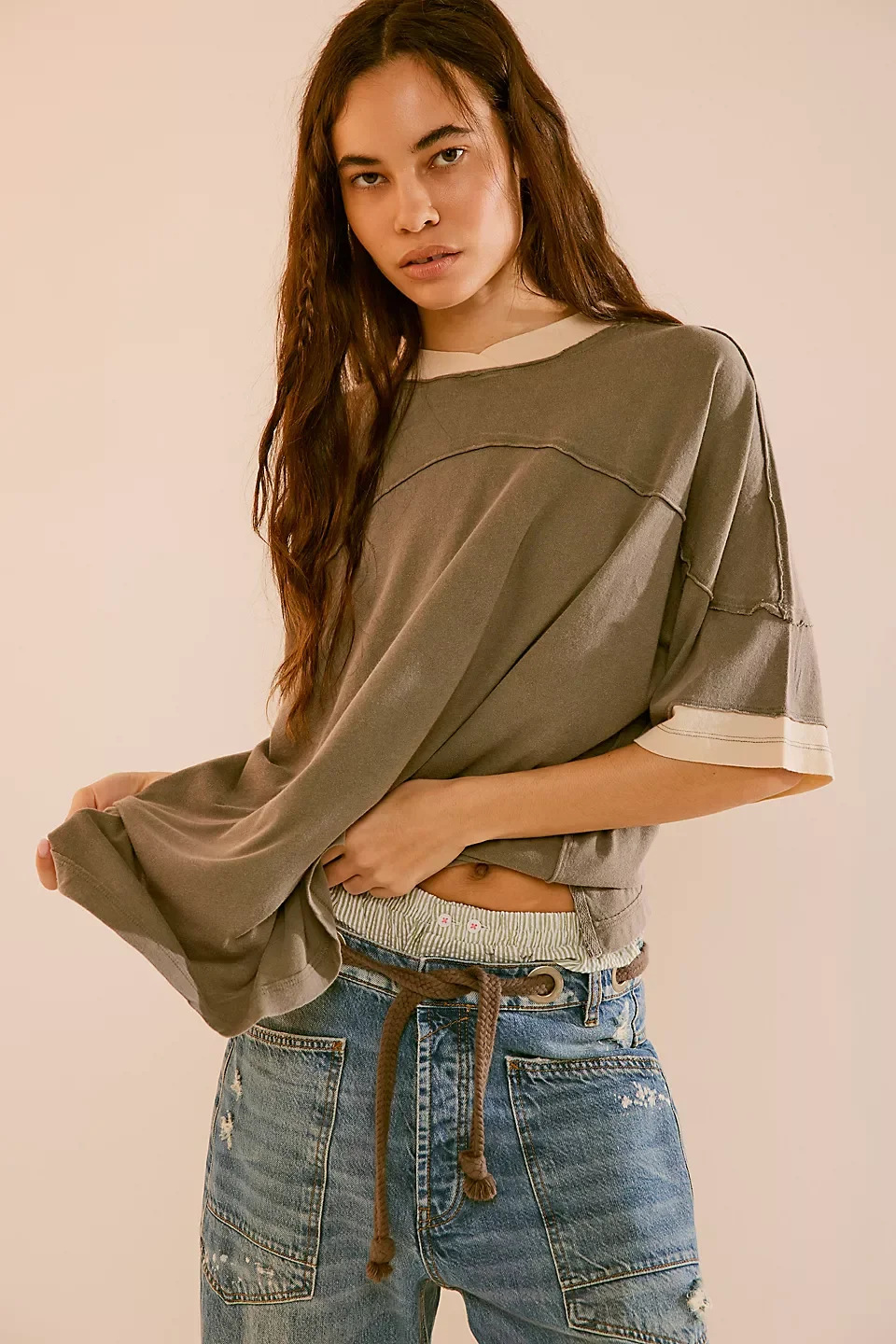 Women Streetwear Color Block Y2K Oversized T Shirts Short Sleeve Round Neck Split Side Patchwork Loose Fit Summer Tee Tops