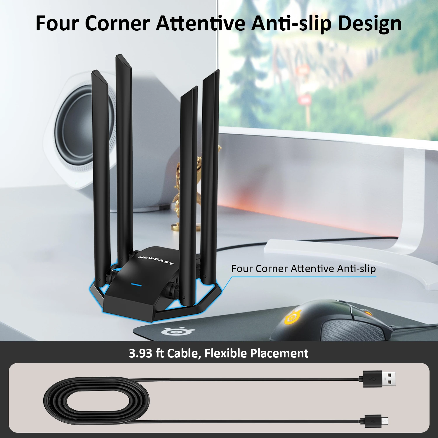 COMFAST 1300Mbps Adapter Wifi USB 5G+2G Kali Linux Dongle Karta Sieciowa 4 Anteny Do PC Adapter Cle Lan Laptop Odbiornik Win7 8 — zdjęcie produktu 4