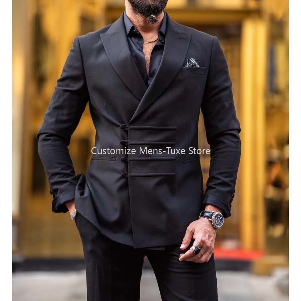 New Arrival Black Men Suits Latest Design Peak Lapel Blazer with Pants Fashion Business  Wedding Groom Tuxedo 2 Piece