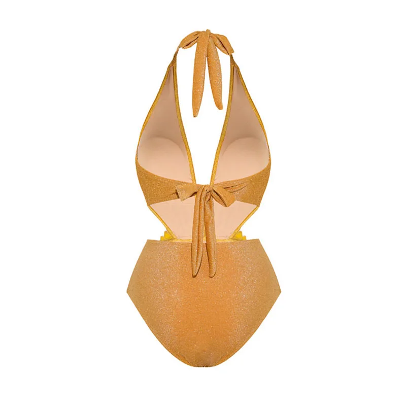 ผู้หญิง One-piece ชุดว่ายน้ําลึก V คอ-แขวน Minimalist High-End Feel Beach วันหยุดสไตล์ Maxi ชุด
