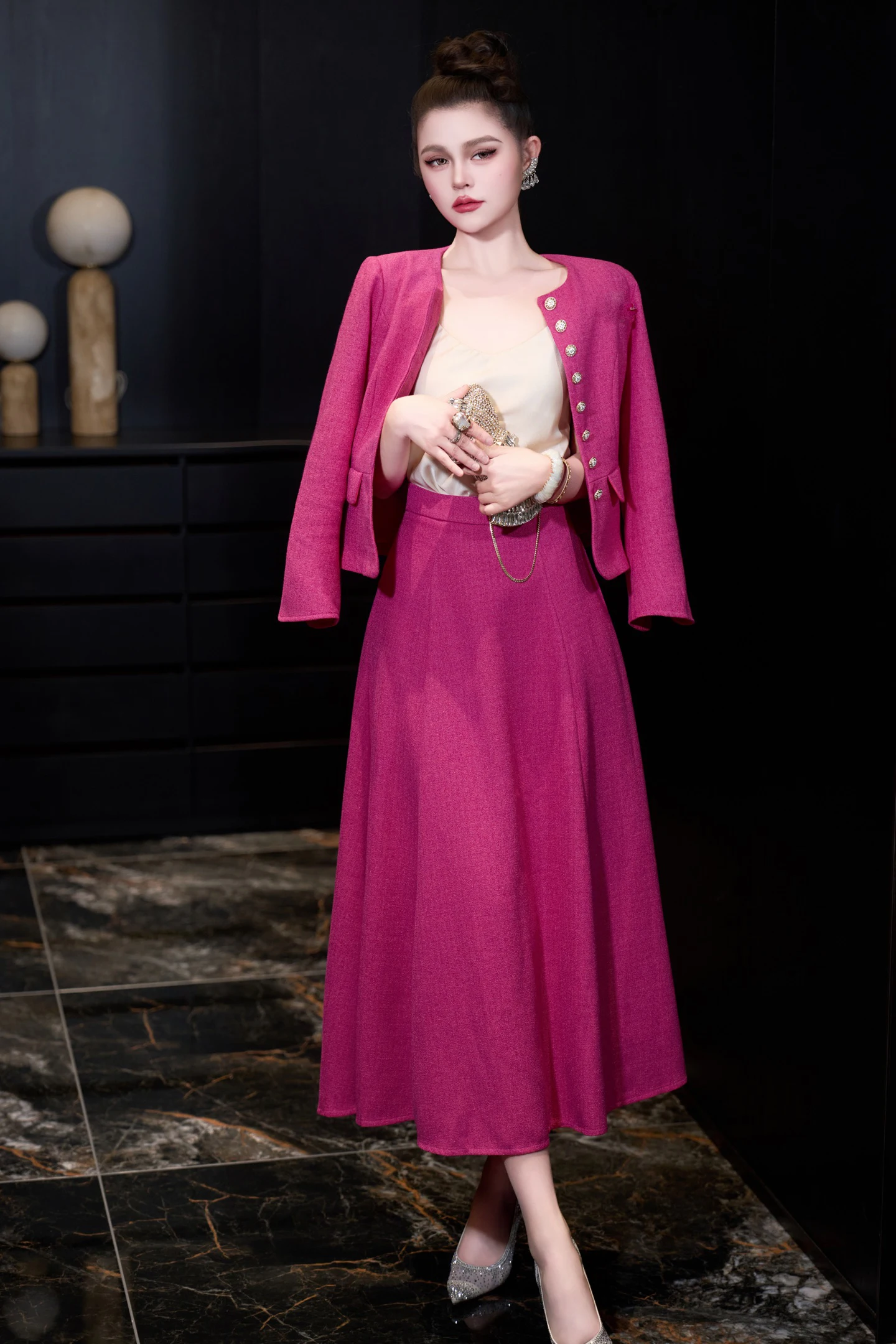 ZJYT Elegant Women's Long Sleeve Jacket and Long Skirt Suit Autumn Winter Fashion Suits Two Piece Outfit 2025 Party Dress Sets