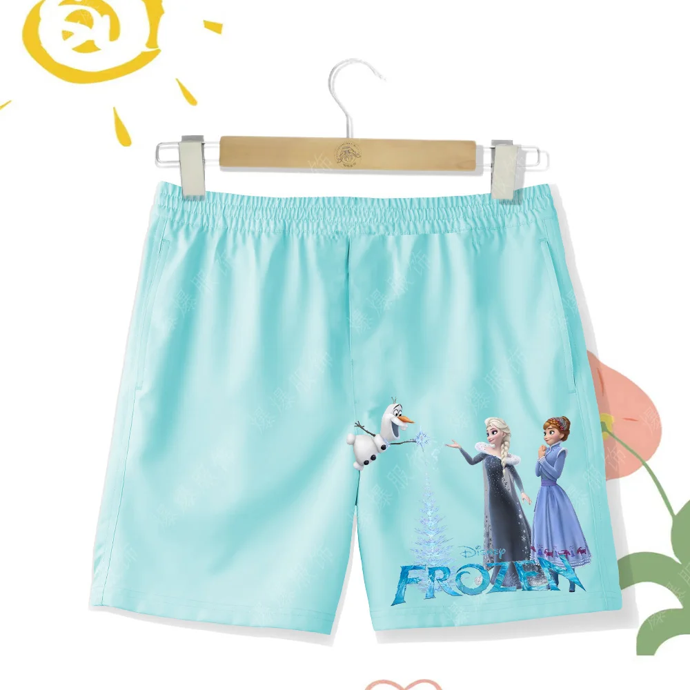 Children's high-quality beach pants, cartoon print, ice and snow fantasy comfortable quick drying multi-color clothing shorts