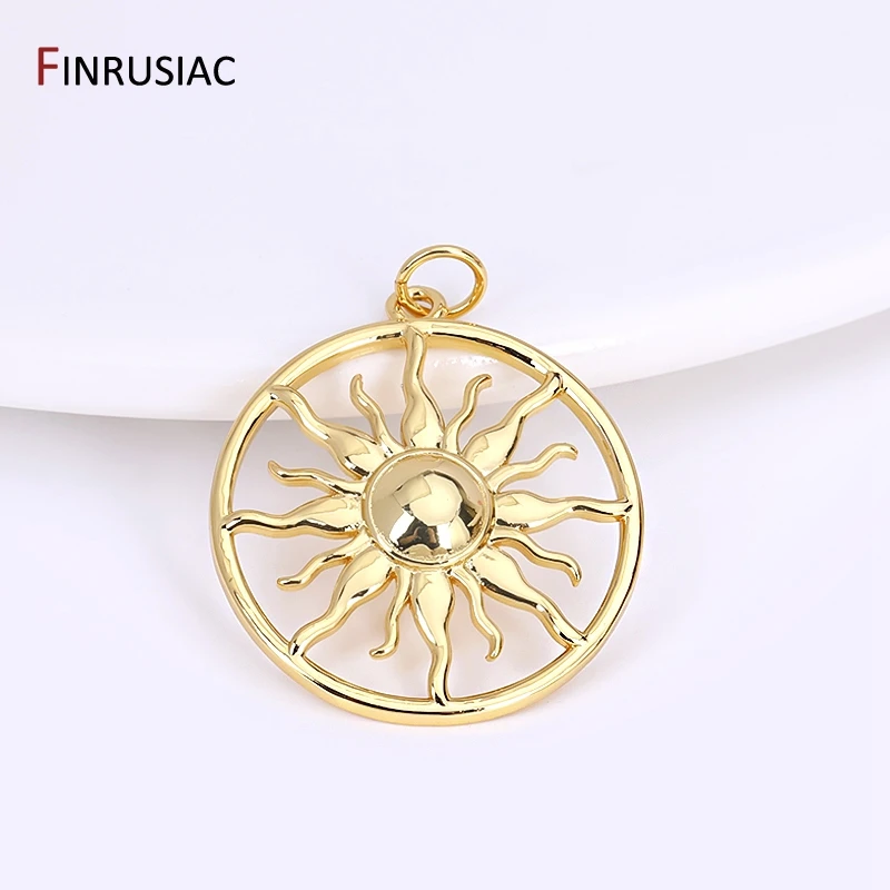 DIY Nacklace Making Supplies 14K Gold Plated Round Sun Charms Brass Inlaid Zircon Sun Pendants For Jewelry Making Accessories