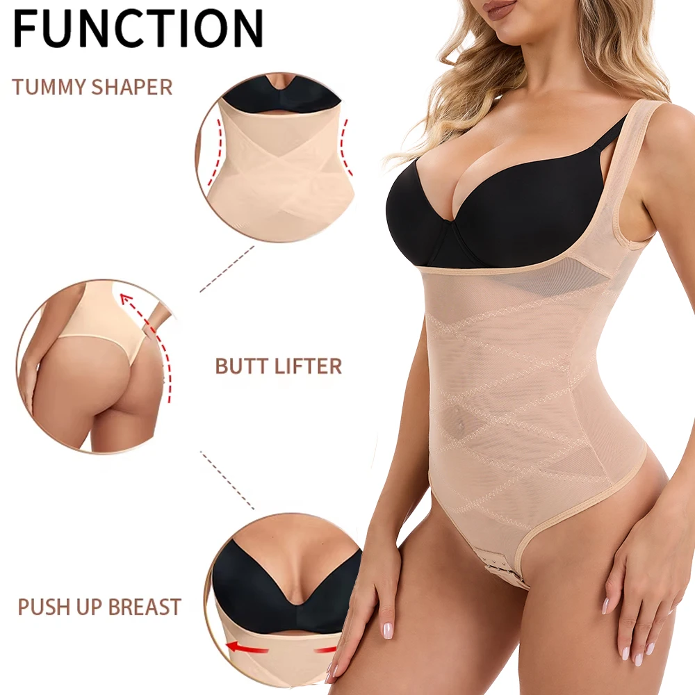 Women Thong Bodysuits Full BodyShaper Sexy Tummy Control Shapewear MISS MOLY Mesh Slimming Flat Belly Underbust Corset