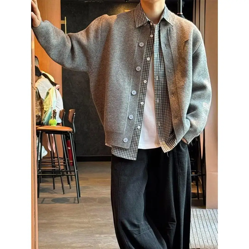 

Loose Casual Lazy Feel Baseball Collar Sweater Coat Men Women Autumn New Sle Thi Needle Open Cardigan Pure Color Knittedwear