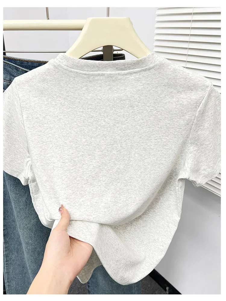 2026 Sommer Neue Hochwertige Lässige T-Shirts Sexy Kurzarm Modischer Trend Einfarbige Damenkleidung Y2k Tops – Detail 12