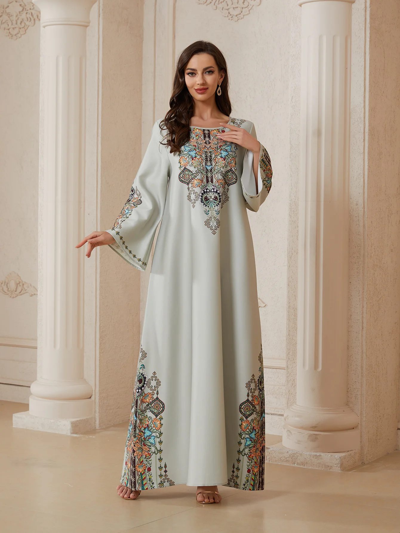 

Muslim Luxury Fashion Middle East Body Arab Elegant Versatile Robe Turkiye Printed Dress National Style Dress
