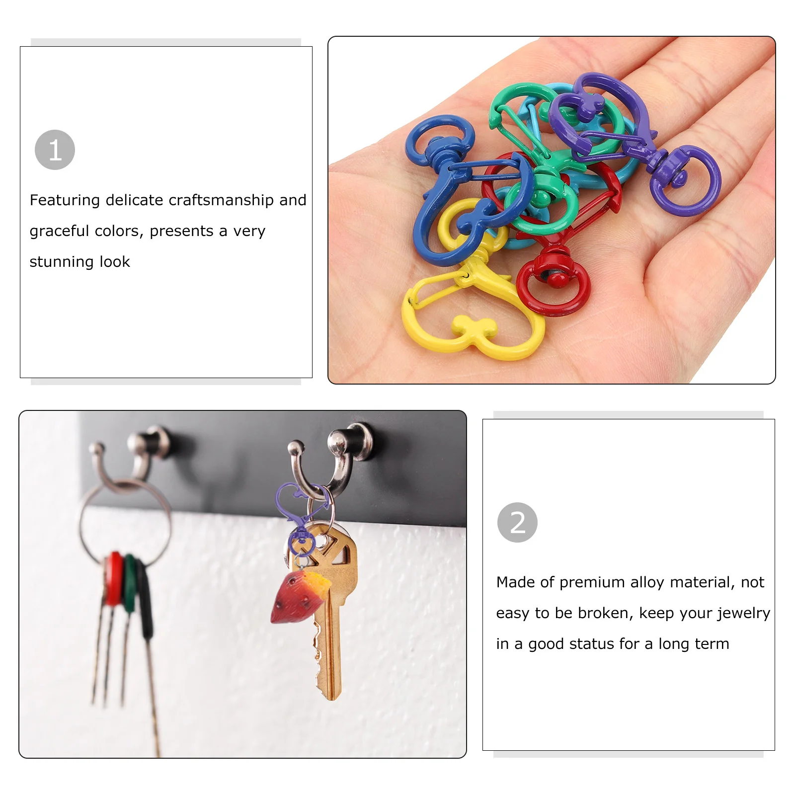 

20pcs Heart Shaped Key Pendant Spring Clips Clasp Alloy Connector Keychains Supplies Accessories Making Kit Jewelry Crafting