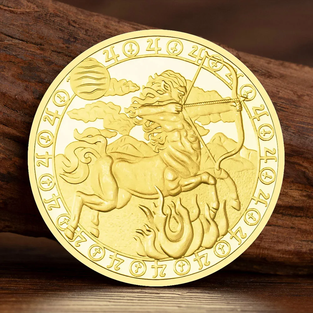 The Twelve Constellations Lucky Golden Plated Coin Sagittarius Commemorative Coins Medal Art Gift