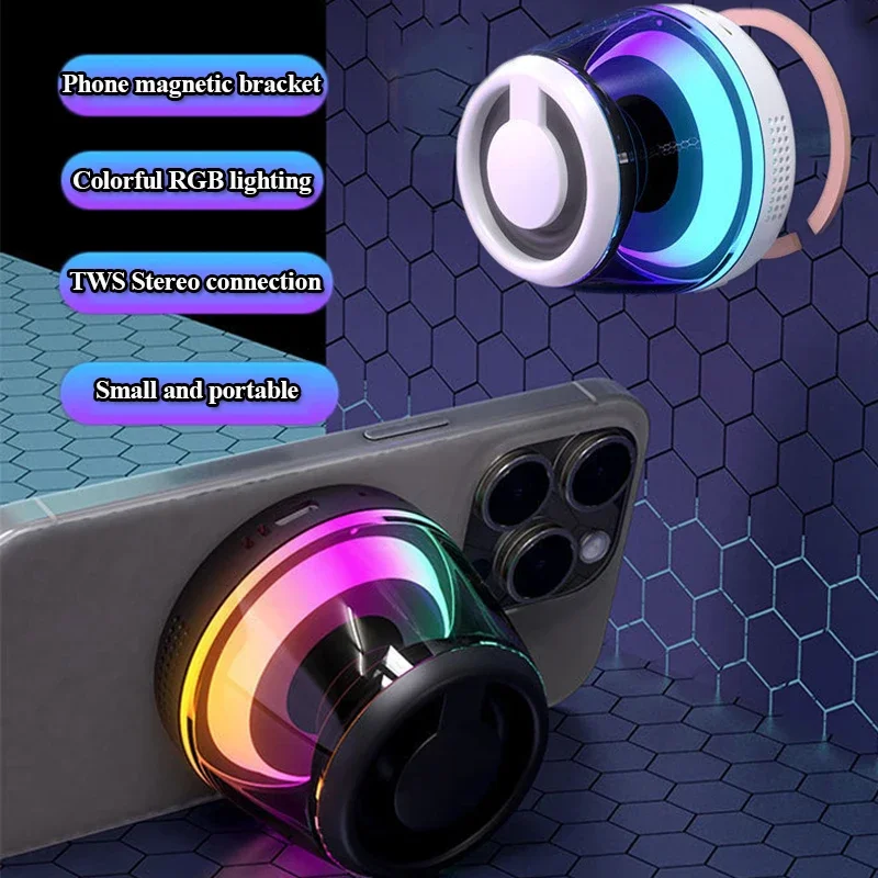 Mini Pocket Bluetooth Speaker Magnetic RGB Ambient Light Bluetooth SoundbarWireless TWS Stereo MP3 Music Player Support TF Card