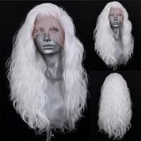 AIMEYA 13*4 Synthetic Lace Front Wigs for Women White Blonde Lace Wig Heat Resistant Fiber Natural Hairline Cosplay Party Wigs