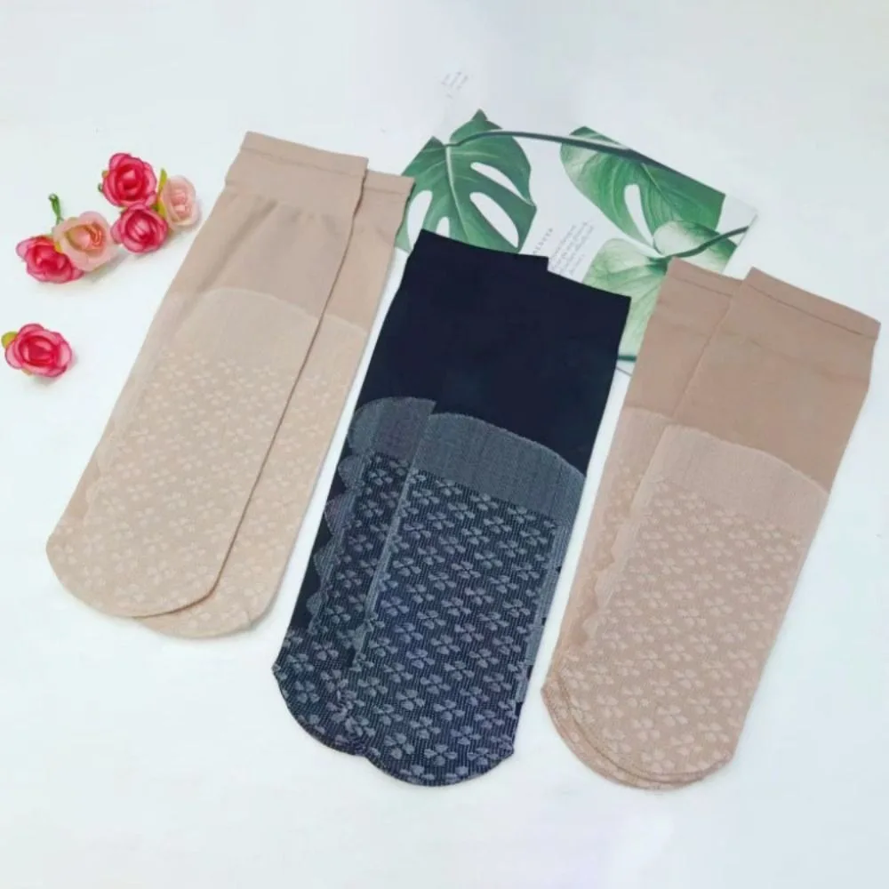 

10Pairs Transparent Crystal Silk Socks Ultra-thin Cotton Bottom Silk Sheer Ankle Sock Short Stockings Nylon