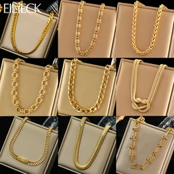 EILIECK 316L Stainless Steel Metal Gold Color Chain Necklace For Women Fashion New Neck Chain Waterproof Jewelry Lady Gift