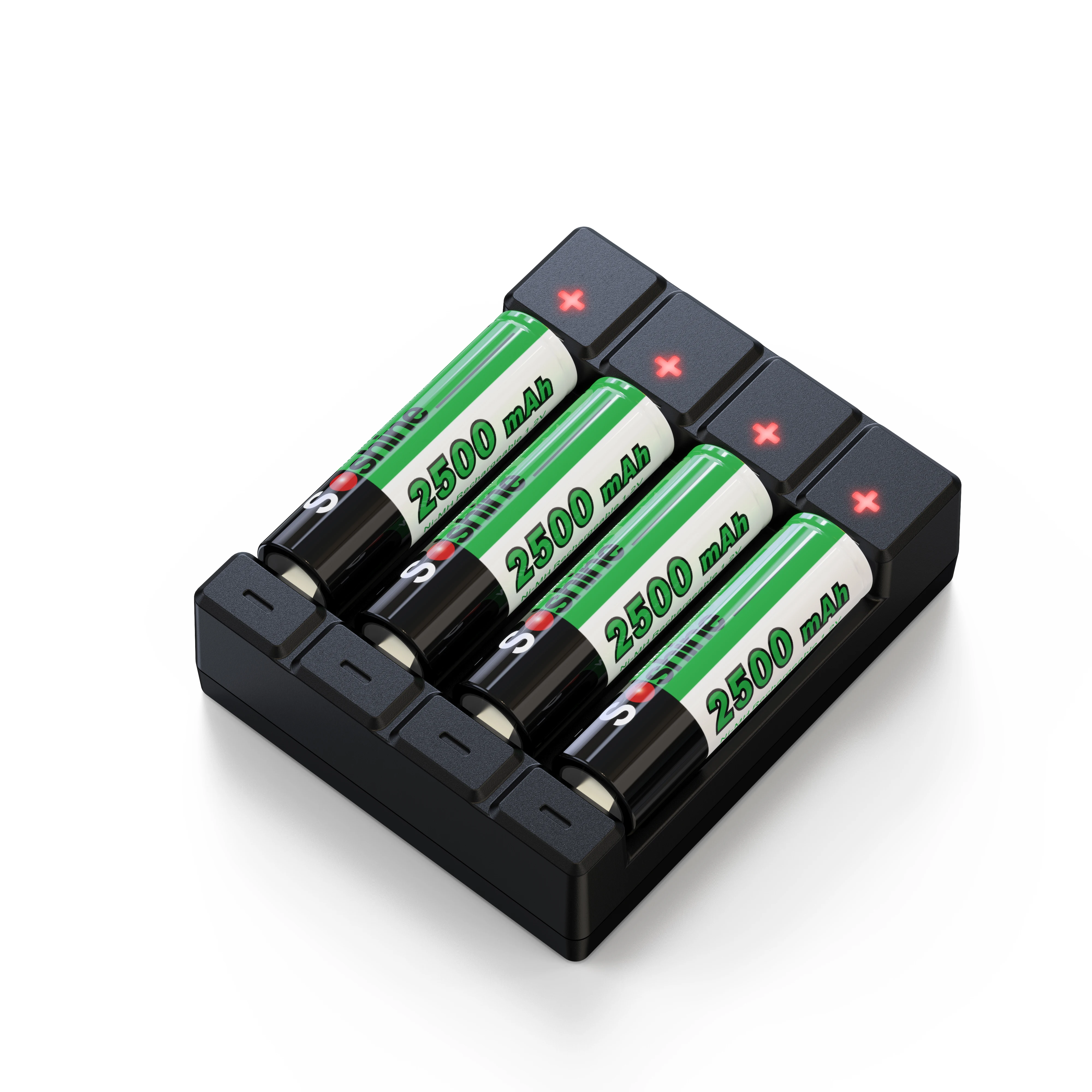 Soshine Smart Rechargeable 1.2V AA AAA NiMH Batteries Charger Black 3.2V LiFePO4 and 3.7V Li-ion 4 Slot Battery Charger Type-C