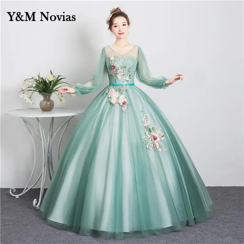 

Y&M Novias New Fashion Elegant Quinceanera Dress Graduation Dresses 3D Flowers Appliques For Party Ball Gown Vestido De Noiva